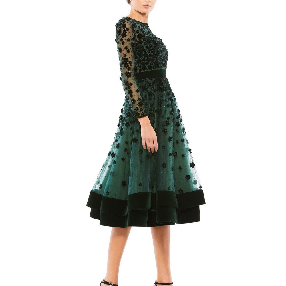 NWT Mac Duggal Floral Appliqué Tea Cokctail Dress 67007 EMARALD SZ 16‎ - Picture 4 of 6